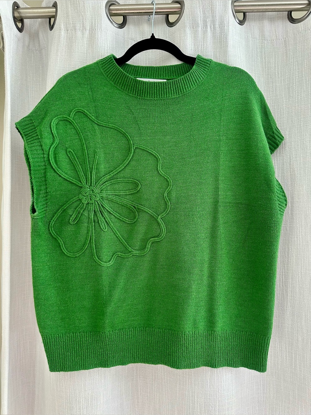 PRETTYGARDEN Green 3D Floral Appliqué Knit Sweater, L